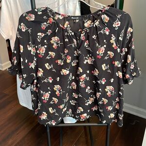 Madewell M Black Sheer Floral Short Sleeve Cropped Blouse